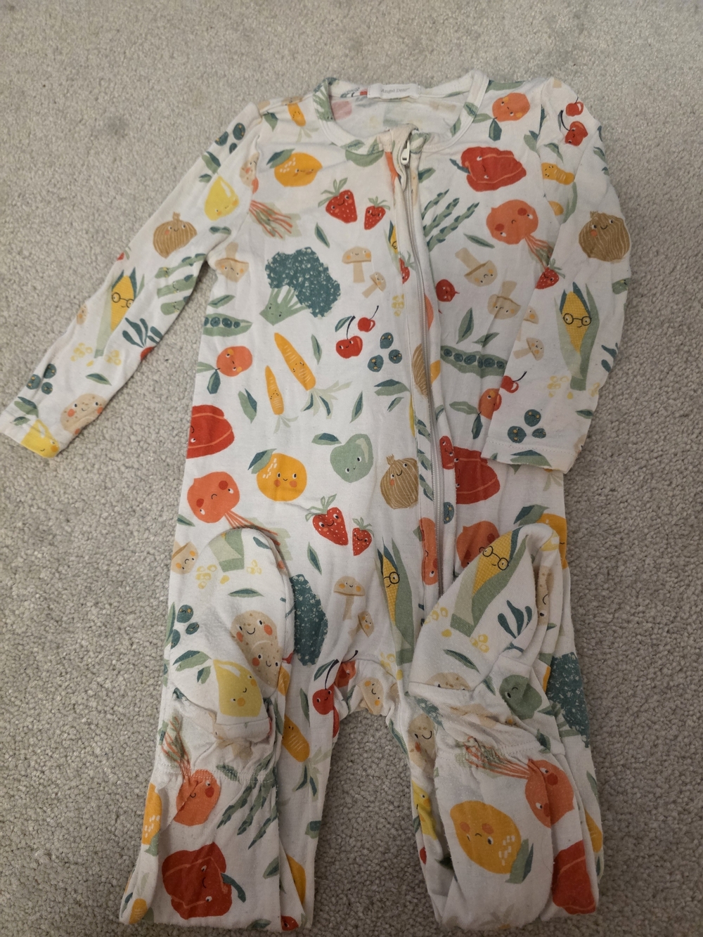 Angel Dear Veggie Footie - White Footed One-Piece with Colorful Vegetable Print